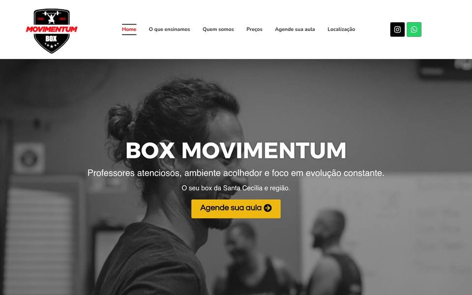 Print da tela inicial do site Box Movimentum