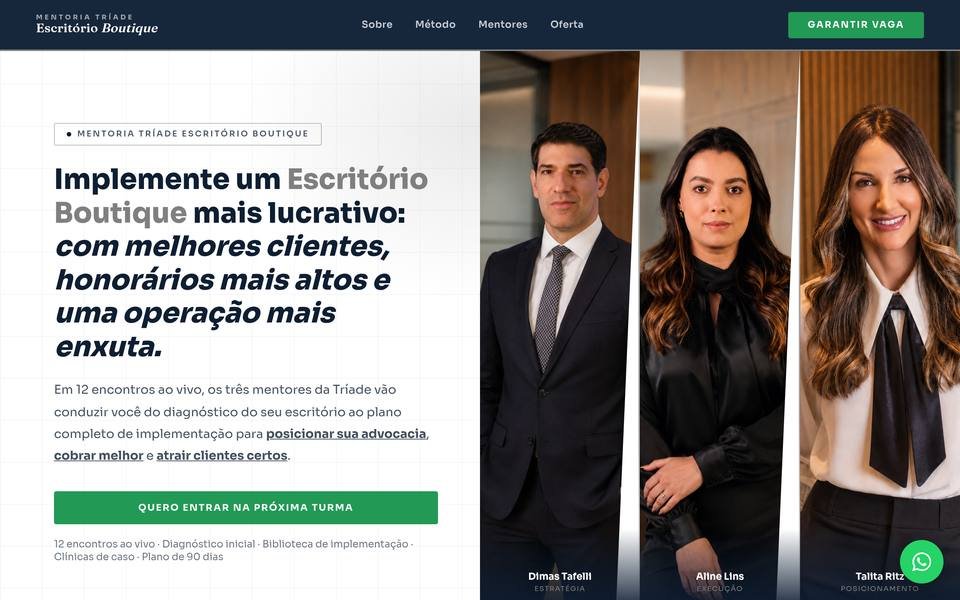 Print da tela inicial do site Mentoria Tríade Escritório Boutique