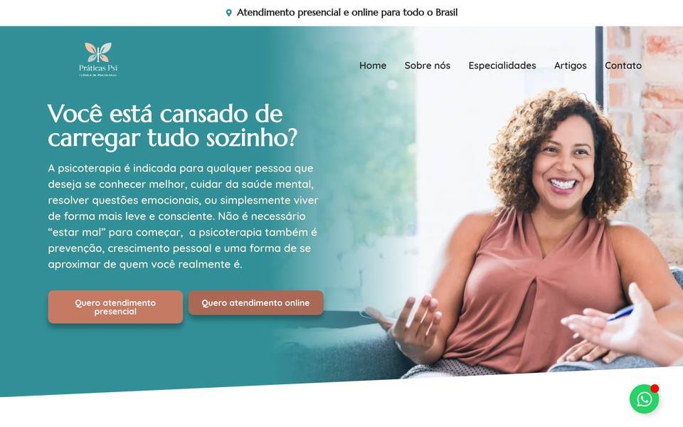 Print da tela inicial do site Práticas em Psicologia
